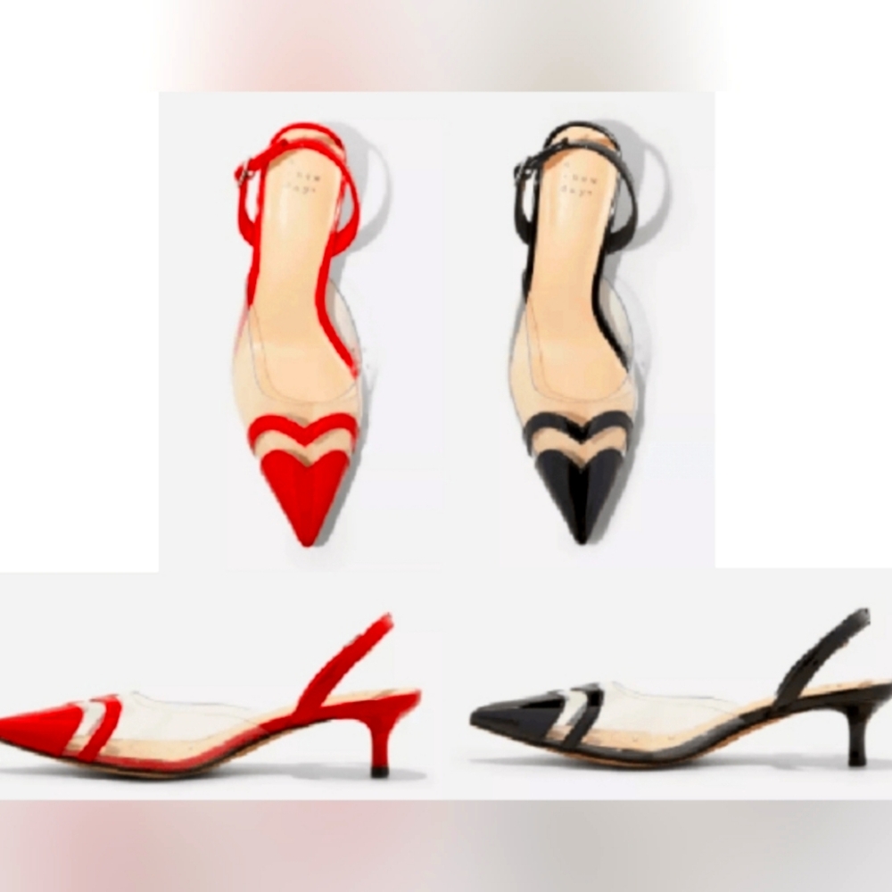 Eleanor Heart Slingback Heels A New Day Stylish Black/Red Bundle Sz 10 2 PAIRS